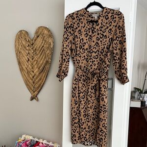 Charlie Paige Animal Print Long Sleeve Dress - Tan